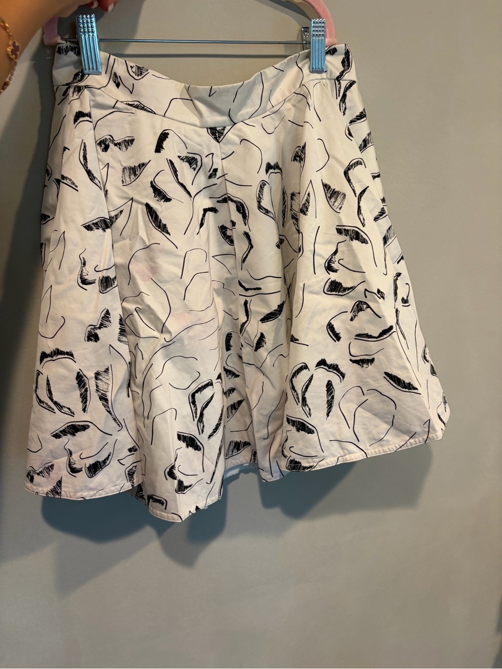 White A-Line Skirt with Black Abstract Print